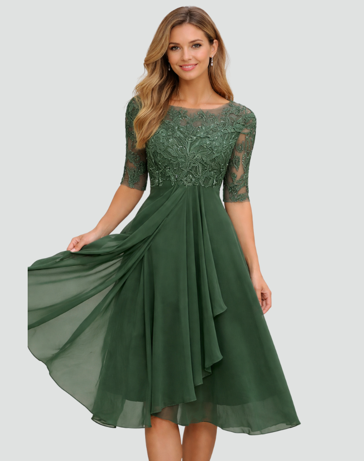 The Isolde – Women's Lace & Tulle Midi Dress | Huna
