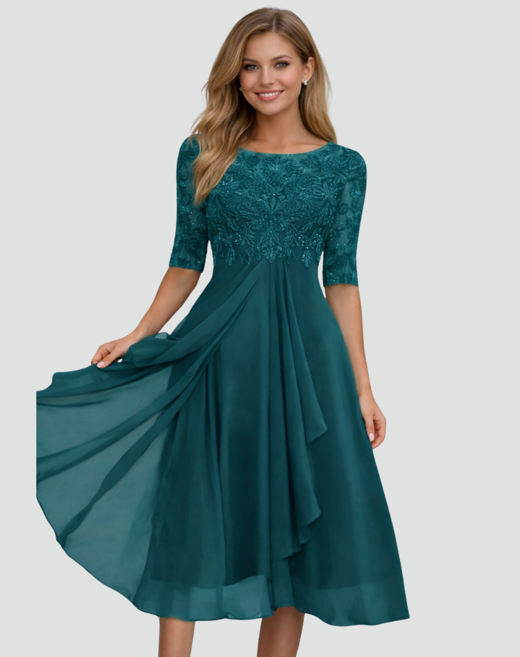 The Isolde – Women's Lace & Tulle Midi Dress | Huna