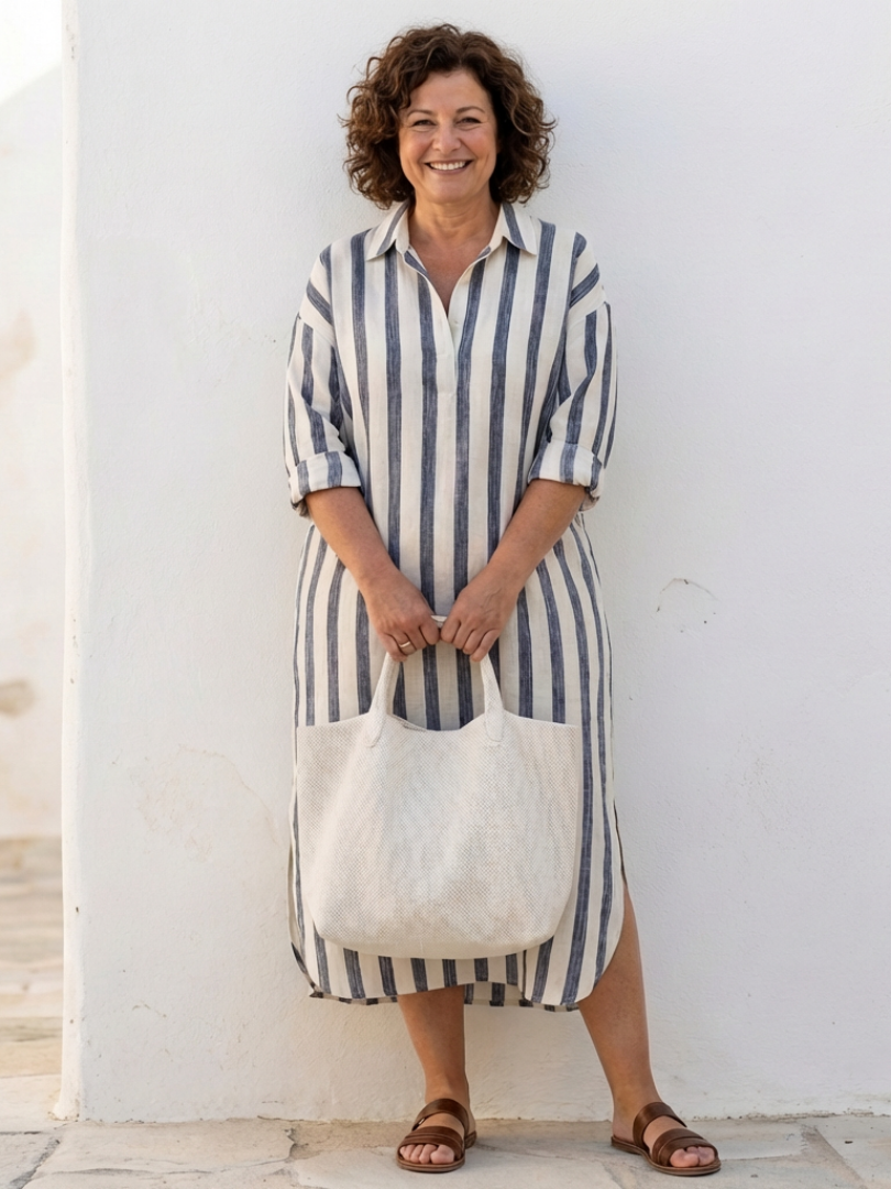 Naomi – Women's Striped Midi Shirt Dress | Huna