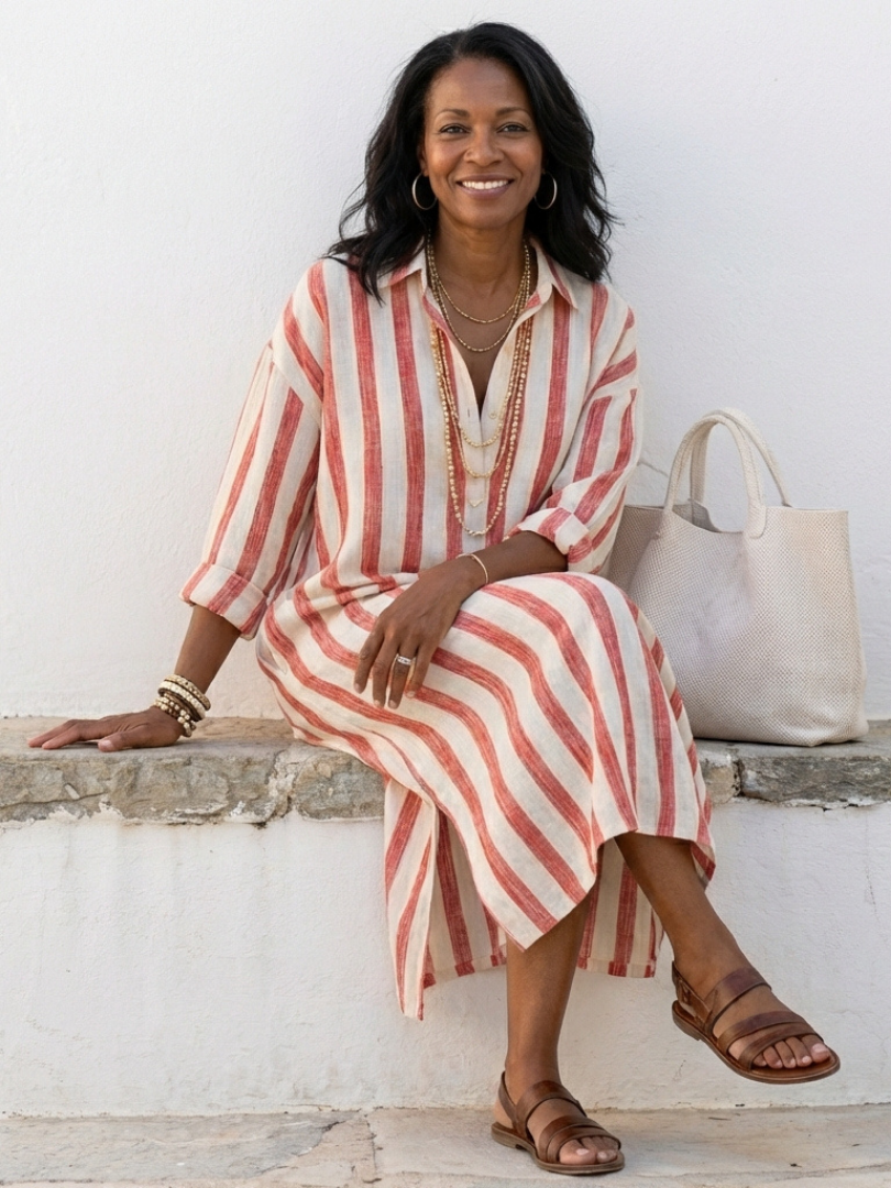 Naomi – Women's Striped Midi Shirt Dress | Huna