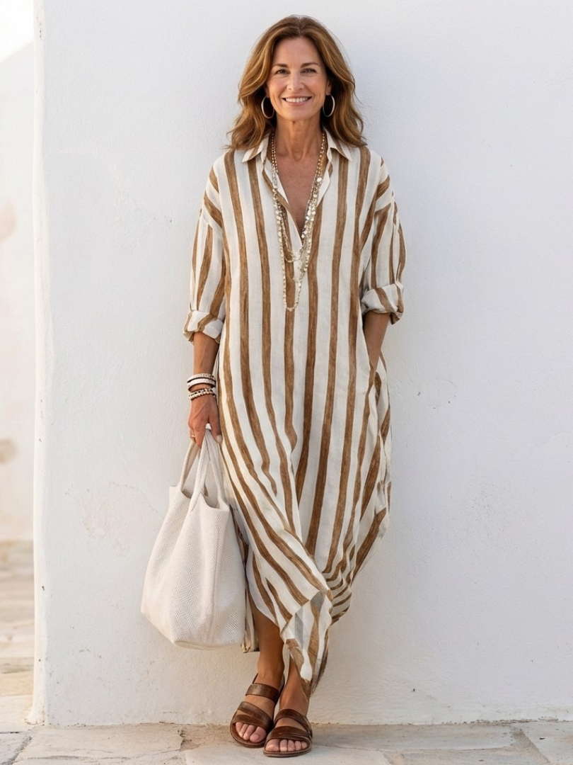 Naomi – Women's Striped Midi Shirt Dress | Huna