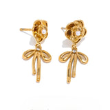 Juliet Rose Flower Stud Earrings with Bow Drop – Waterproof & Chic | Huna Jewelry