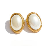 Ursula Pearl Stud Earrings – Classic Oval Design, Elegant & Timeless | Huna Jewelry