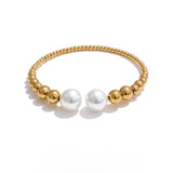 Adeline Pearl Cuff Bracelet – Metal Beaded Bangle, Elegant Style | Huna Jewelry
