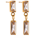 Olanda Drop Earrings – Rectangular Cubic Zirconia, Waterproof & Elegant | Huna Jewelry