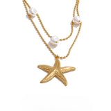 Finley Starfish & Pearl Layered Necklace – Beach-Inspired Chic | Huna Jewelry
