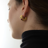 Colette Chunky Gold Curve Earrings – Bold & Sparkling | Huna Jewelry