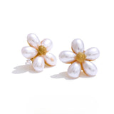 Gia Pearl Flower Stud Earrings – Timeless Chic Statement Jewelry | Huna Jewelry
