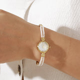 Huna Jewelry Gold-Plated Vintage Pearl Watch - Adjustable, Waterproof, Elegant