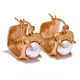 Devin Pearl Square Hoop Earrings – Hypoallergenic & Stylish Design | Huna Jewelry