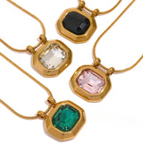 Youra Square Pendant Necklace – Sparkling with Colorful Zirconia Stones | Huna Jewelry
