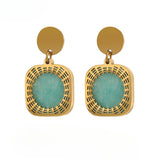 Jade Green Square Drop Earrings – Bold Natural Stone Statement | Huna Jewelry