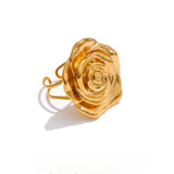 Drew Rose Flower Cuff Ring – Adjustable Open Band Statement | Huna Jewelry