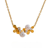 Aza Pearl Flower Necklace – 18K Gold Stainless Steel Chain Jewelry | Huna Jewelry