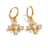 Ira Cross Drop Hoop Earrings – Pearl & Sparkle Charm Jewelry | Huna Jewelry