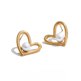 Colette Heart Pearl Stud Earrings – Elegant & Timeless Jewelry | Huna Jewelry