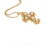 Aviana Cross Pendant Necklace – Vintage Pearl & Zircon Charm | Huna Jewelry
