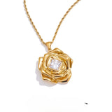 Lillian Rose Pendant Necklace – Gold Rope Chain with Zirconia Stone | Huna Jewelry