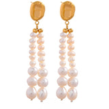 Rona Pearl Dangle Earrings – Long Drop with Natural Freshwater Pearls | Huna Jewelry