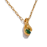 Hannah Hand Pendant Necklace – Unique Textured Jewelry with Green Gem | Huna Jewelry