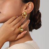 Hollow Circle Stainless Steel Stud Earrings – Minimalist Elegance | Huna Jewelry