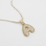 Icy Bubble Initial Necklace – 18K Gold-Plated CZ Charm | Huna Jewelry