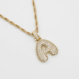 Icy Bubble Initial Necklace – 18K Gold-Plated CZ Charm | Huna Jewelry