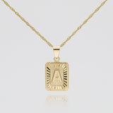 Classic Initial Necklace – 18K Gold-Plated Square Pendant | Huna Jewelry