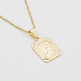 Classic Initial Necklace – 18K Gold-Plated Square Pendant | Huna Jewelry