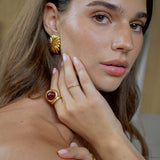 Elegant Gold-Plated Cocktail Ring - Waterproof, Durable, Adjustable Size