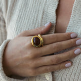 Elegant Gold-Plated Cocktail Ring - Waterproof, Durable, Adjustable Size