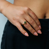 Elegant Green Gem Ring - Waterproof, Hypoallergenic, Gold-Plated Stainless Steel
