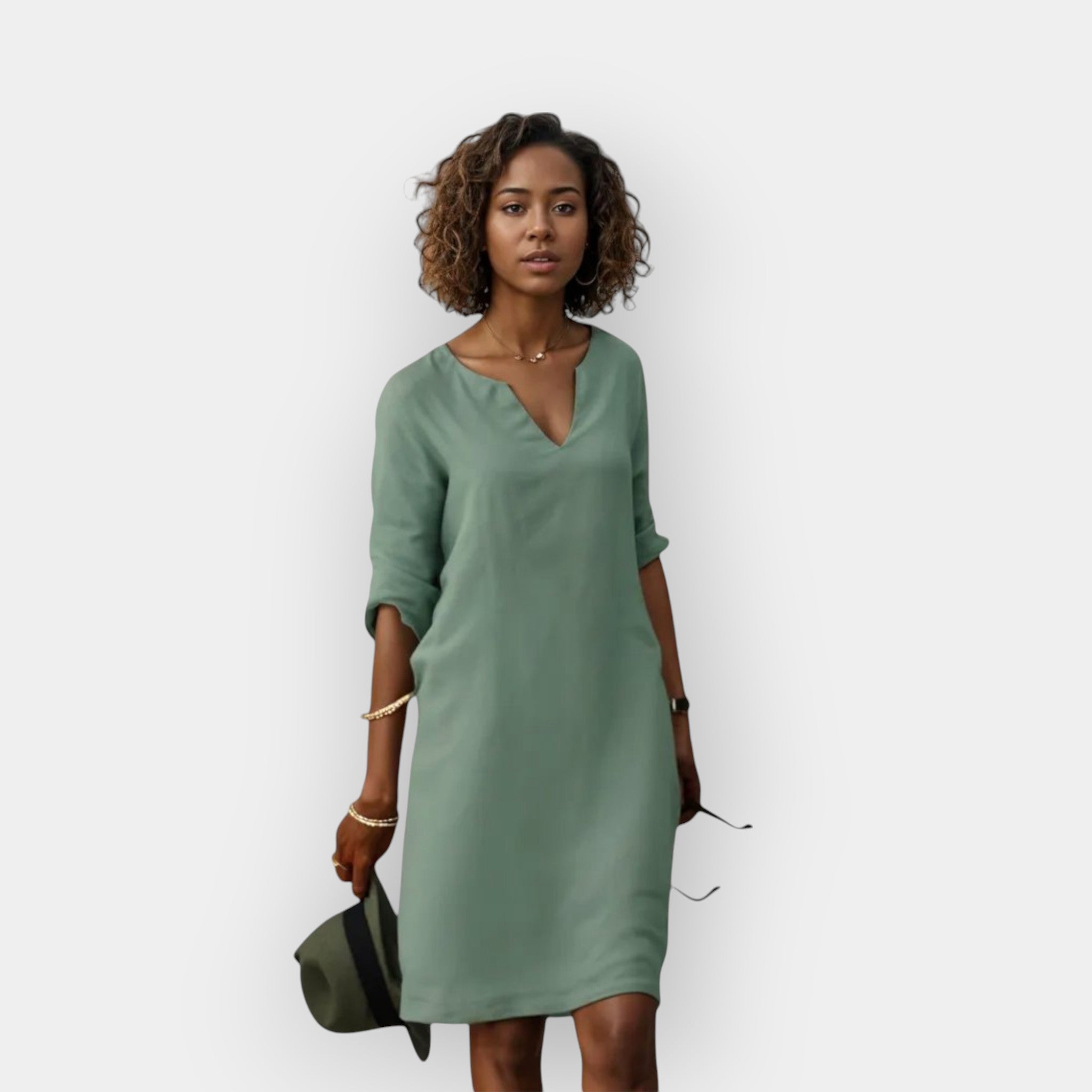 The Celeste – Women's V-Neck Midi Dress | Huna