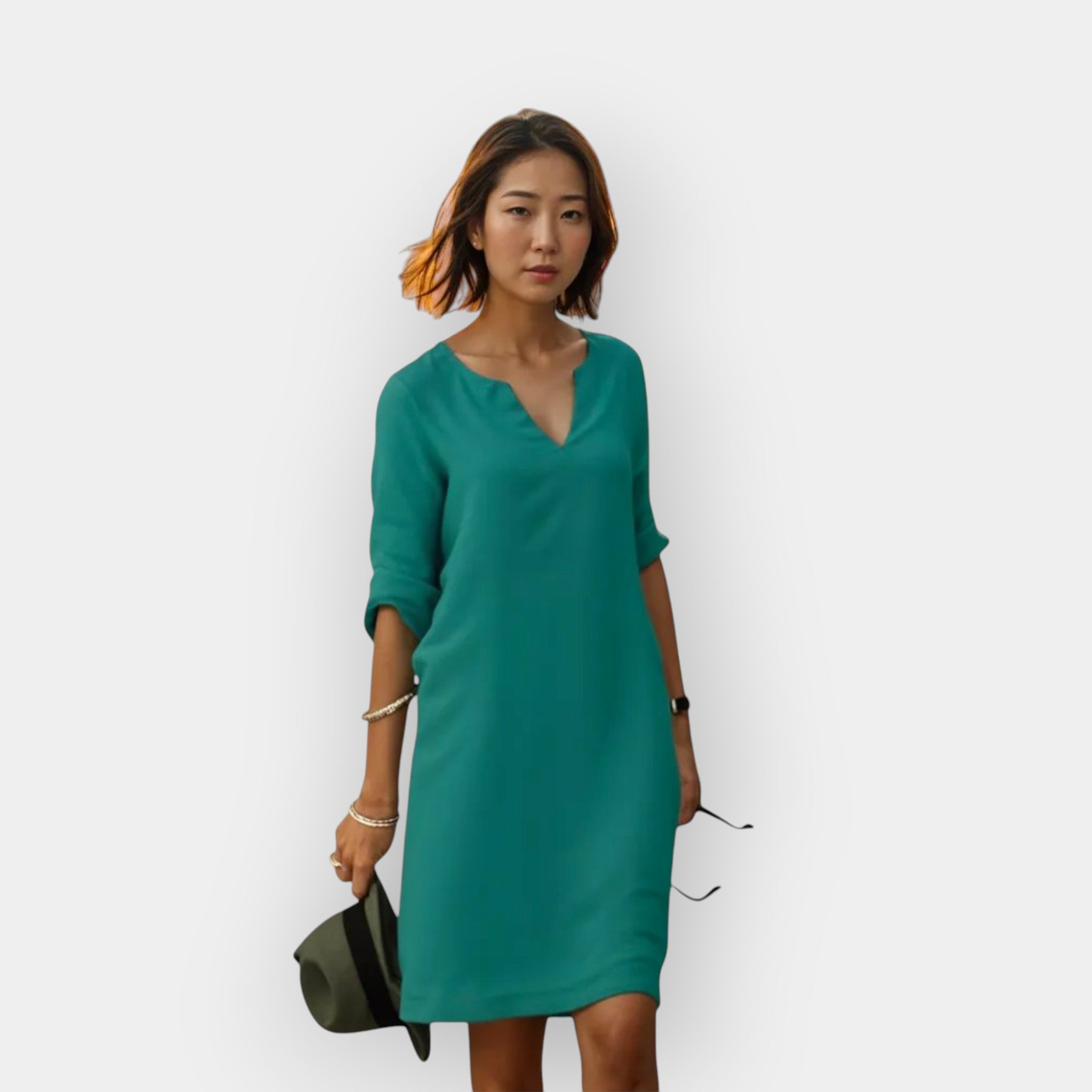 The Celeste – Women's V-Neck Midi Dress | Huna