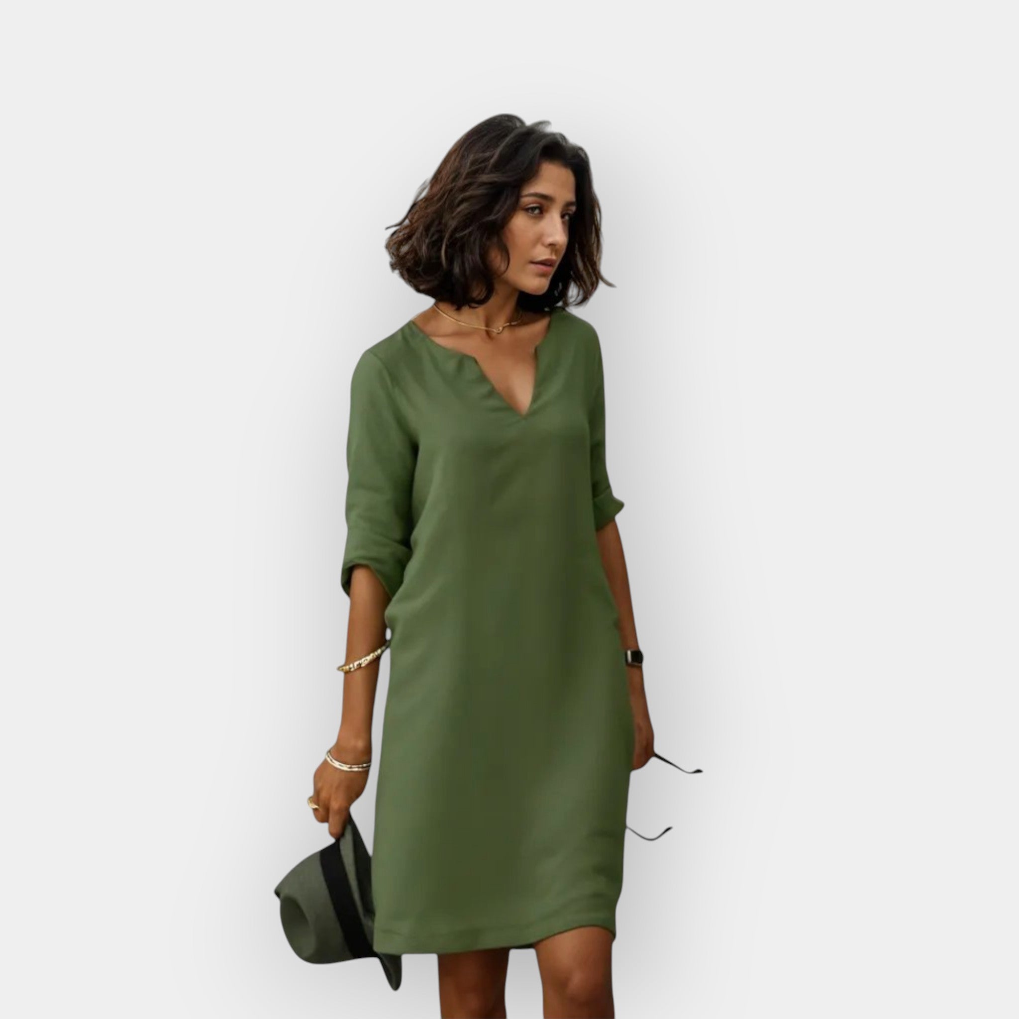 The Celeste – Women's V-Neck Midi Dress | Huna