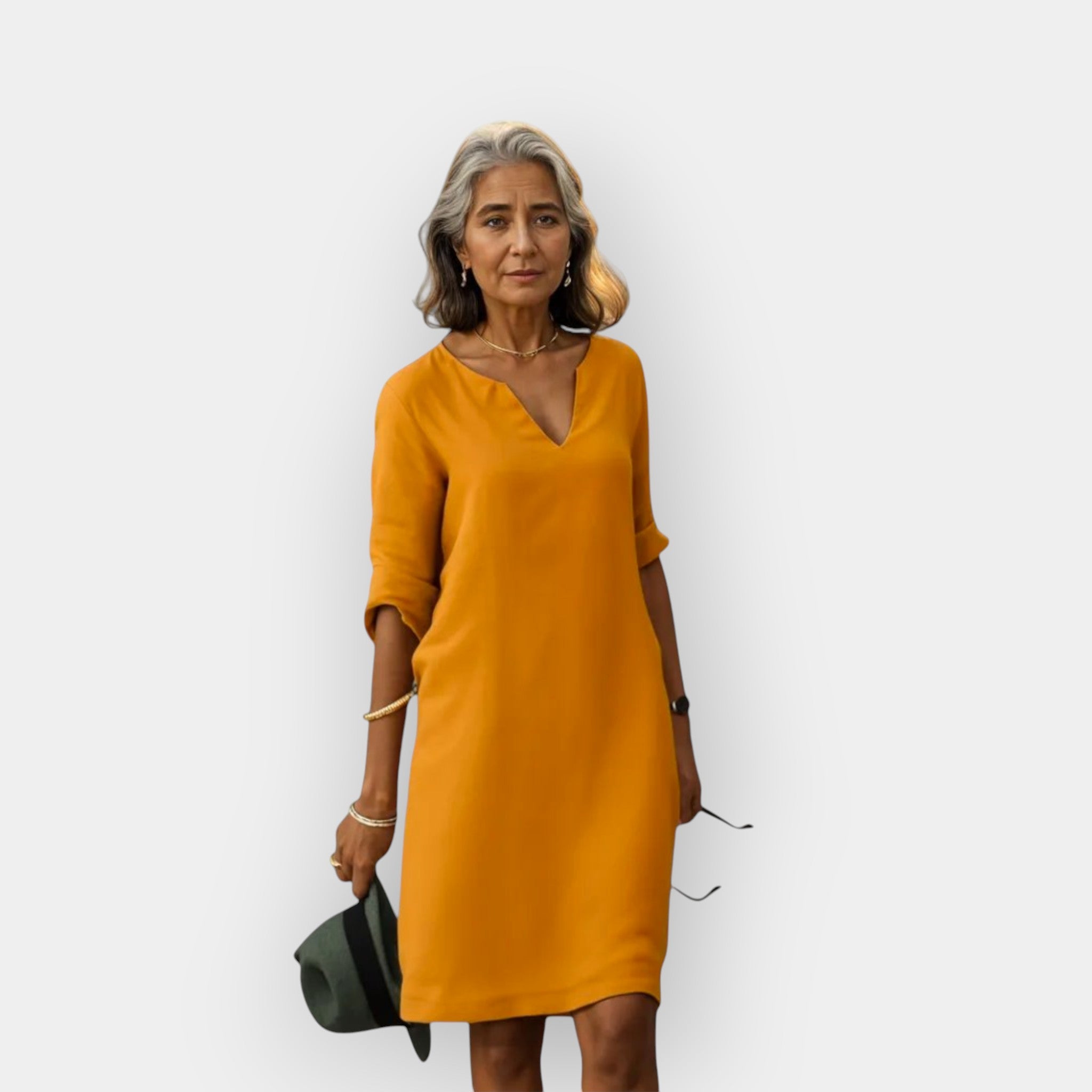 The Celeste – Women's V-Neck Midi Dress | Huna
