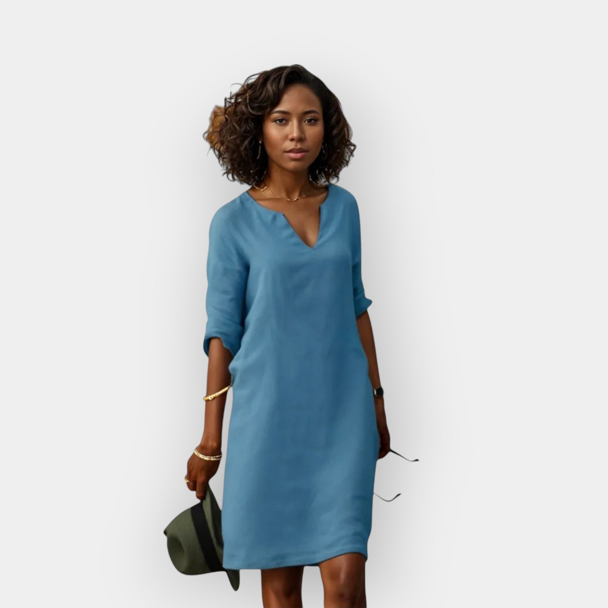The Celeste – Women's V-Neck Midi Dress | Huna