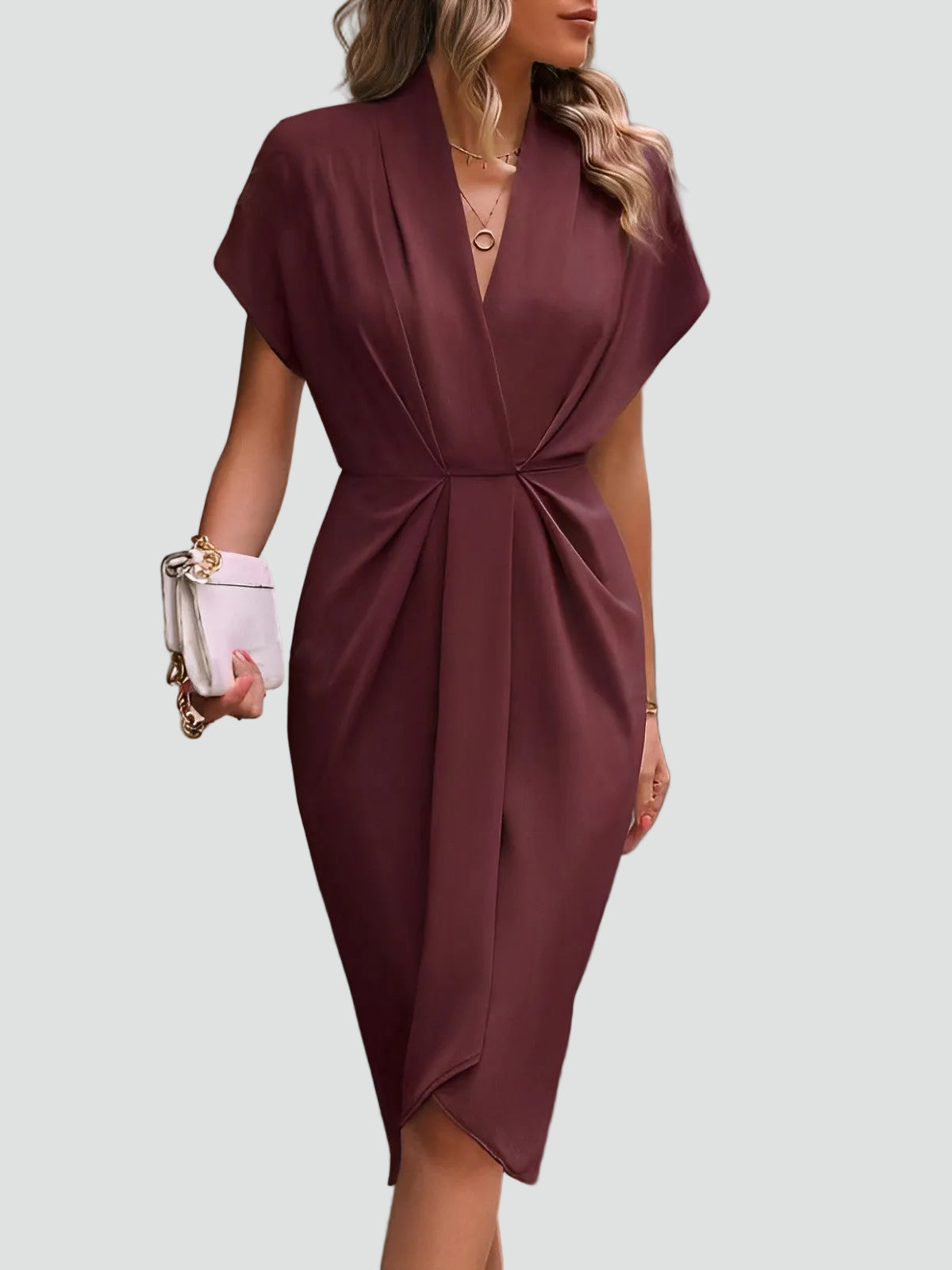 The Daphne – Women's Wrap V-Neck Midi Dress | Huna