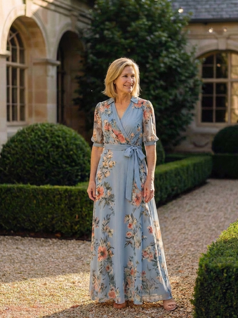 Elowen – Women's Floral Wrap V-Neck Maxi Dress | Huna