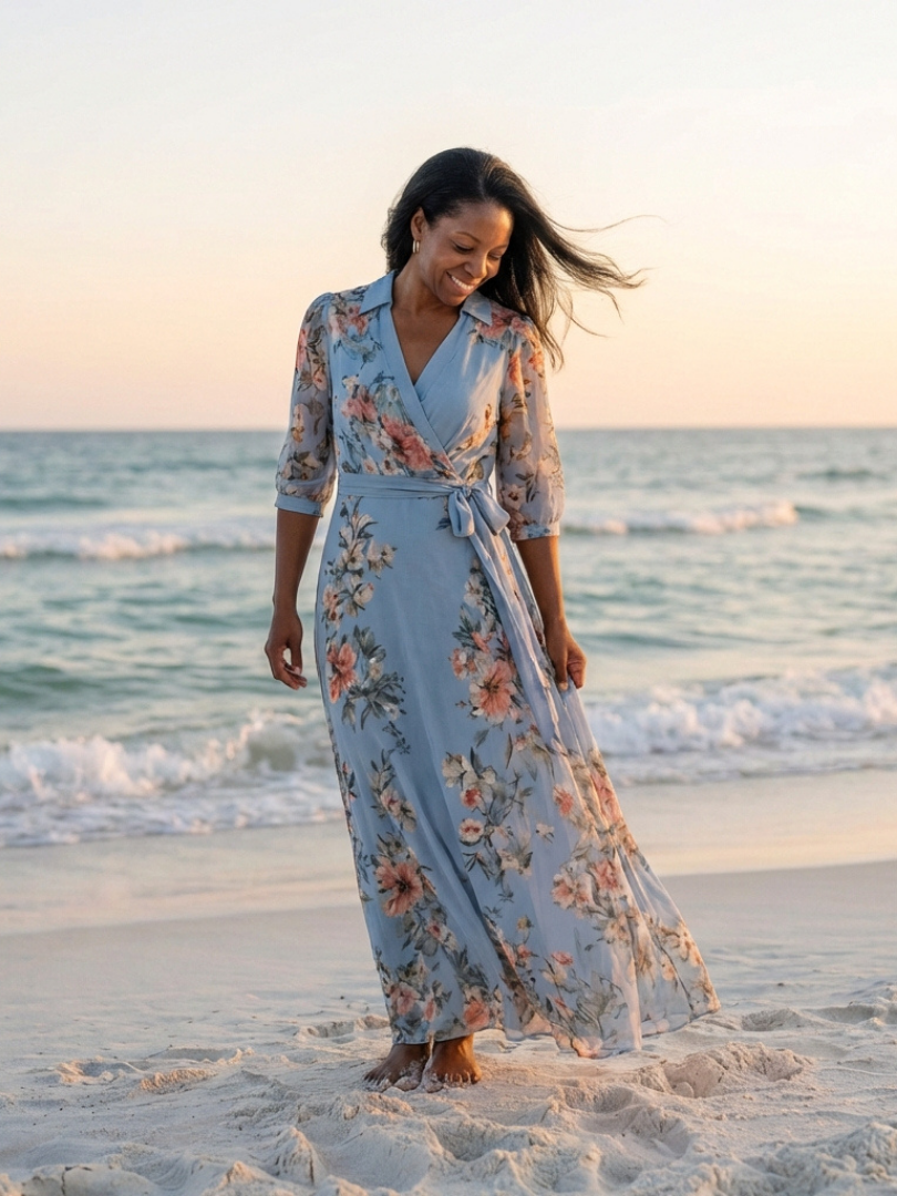 Elowen – Women's Floral Wrap V-Neck Maxi Dress | Huna