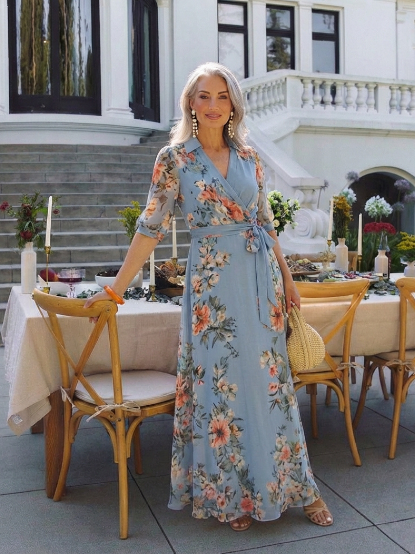 Elowen – Women's Floral Wrap V-Neck Maxi Dress | Huna