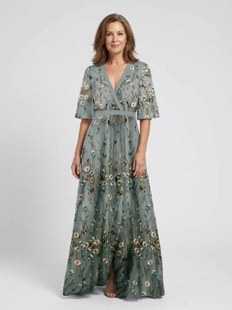 Evadne – Women's Floral V-Neck Maxi Dress | Huna