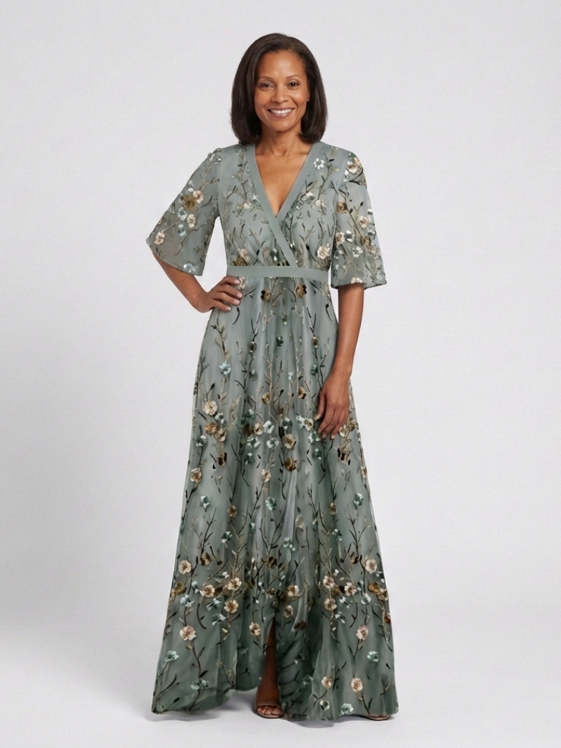 Evadne – Women's Floral V-Neck Maxi Dress | Huna