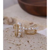 Celia Pearl Hoop Earrings – Glamorous with Cubic Zirconia Sparkle | Huna Jewelry