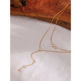 Evelyn Y Drop Necklace – Layered Chain with Cubic Zirconia Charms | Huna Jewelry