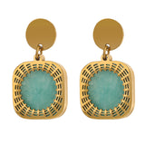 Jade Green Square Drop Earrings – Bold Natural Stone Statement | Huna Jewelry