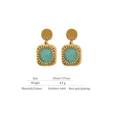 Jade Green Square Drop Earrings – Bold Natural Stone Statement | Huna Jewelry