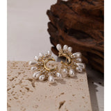 Dallas Pearl Flower Earrings – Elegant Studs for Daily Chic Style | Huna Jewelry