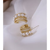 Celia Pearl Hoop Earrings – Glamorous with Cubic Zirconia Sparkle | Huna Jewelry