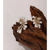 Dallas Pearl Flower Earrings – Elegant Studs for Daily Chic Style | Huna Jewelry